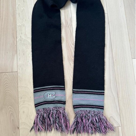Official Montreal Canadiens knit scarf  “CH” logo Pink and Silver - Picture 2 of 5